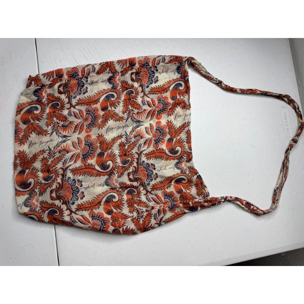 Free People Orange Navy Floral Paisley‎ Cotton Slouchy Tote Bag Boho Shopper